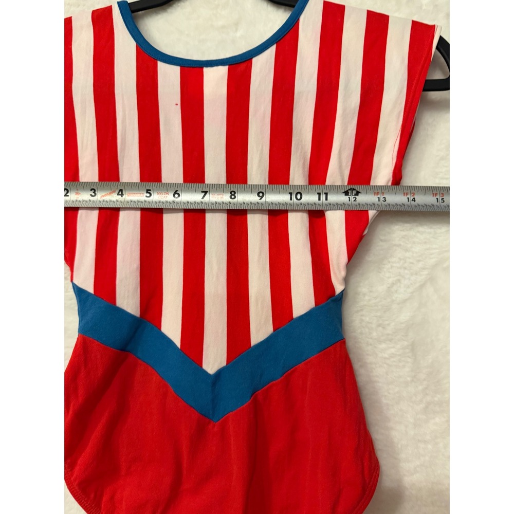 Vintage Red White Striped Leotard Blue Chevron Gymnastics Dance Bodysuit Girls